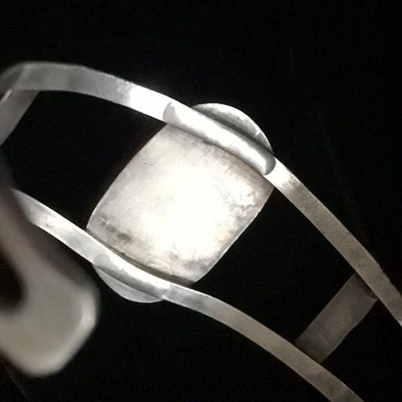 Native American Indian Inlay Silver Bracelet: Quartz, Obsidian, Turquoise, Coral - Picture 3 of 8